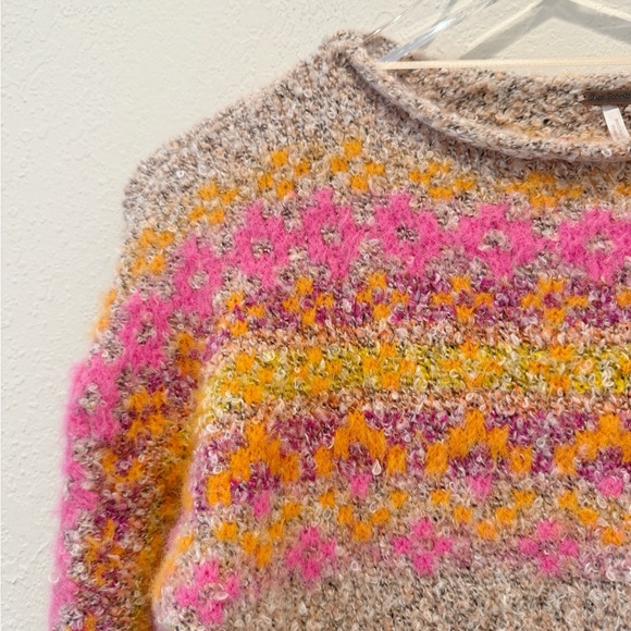 FREE PEOPLE Snowflake Sweater size XS Pink‎ Pullover Cropped Slouchy Fall Winter - Picture 7 of 7